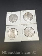 4 1942 Walking Liberty 90% Silver Half Dollars