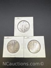 3 1944 Walking Liberty 90% Silver Half Dollars