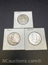 3 1952 Franklin 90% Silver Dollars