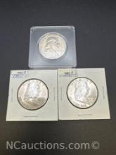 3 1962 Franklin 90% Silver Half Dollar Coins