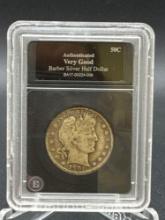 Authenticated 1901 Barber 90% Silver Half Dollar
