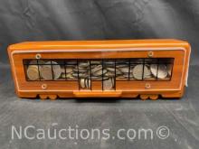 Wooden Train Bank Filled with Assorted Coins. Hidden Treasure?