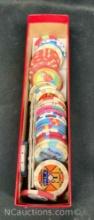 colorful casino, poker chips, tokens coins