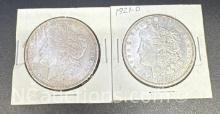 2 1921-D Morgan Silver Dollars 90% Silver Coins 56 Grams