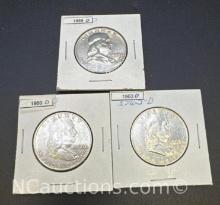 1959-D 1960-D 1963-D Franklin 90% Silver Half Dollars