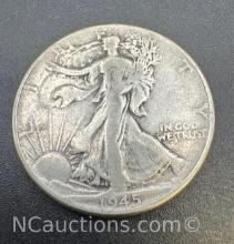 1945 Walking Liberty 90% Silver Half Dollar Coin 12. Grams