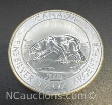 2013 Canadian Polar bear 1 1/2 Troy Oz .9999 Fine Silver Bullion Coin
