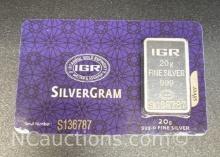 IGR Silver Gram 20 Gram .999 Fine Silver Bullion Bar