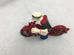 Vintage Cast Iron Hubley Popeye on Motorcycle Toy