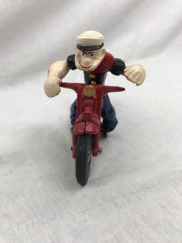 Vintage Cast Iron Hubley Popeye on Motorcycle Toy
