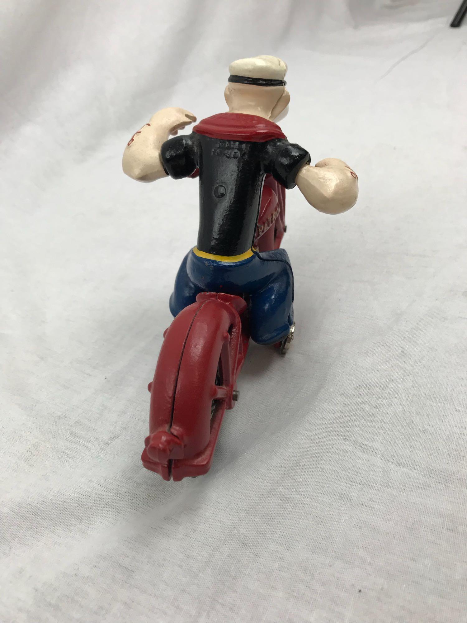 Vintage Cast Iron Hubley Popeye on Motorcycle Toy