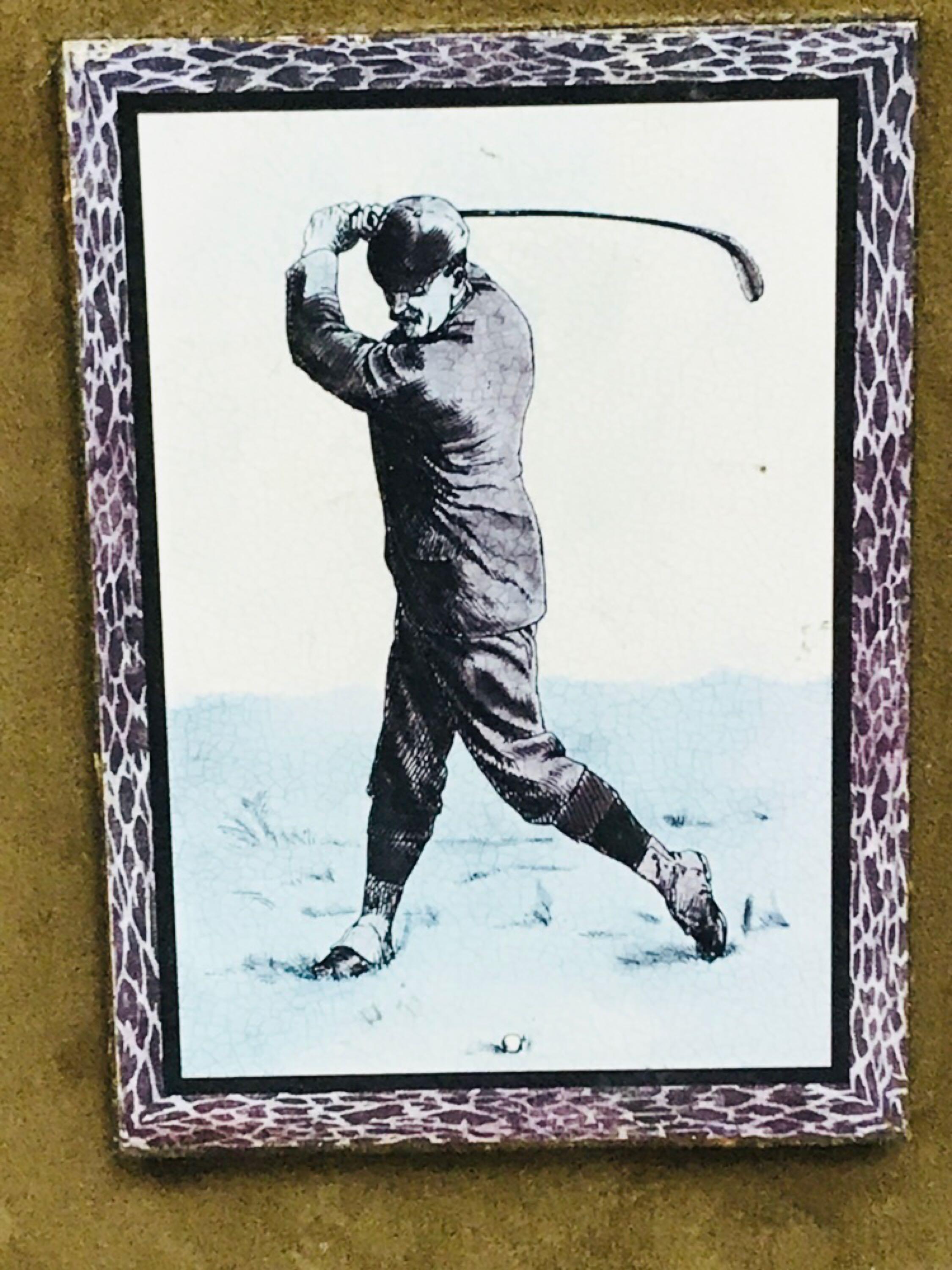 Set of Four Golf Pictures, Mounted on Suede