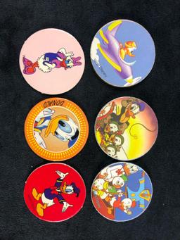 A lot of 6 Donald Duck Daisy Nephews Huey, Dewey Louie Pogs Slammers and Cardboard