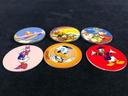 A lot of 6 Donald Duck Daisy Nephews Huey, Dewey Louie Pogs Slammers and Cardboard