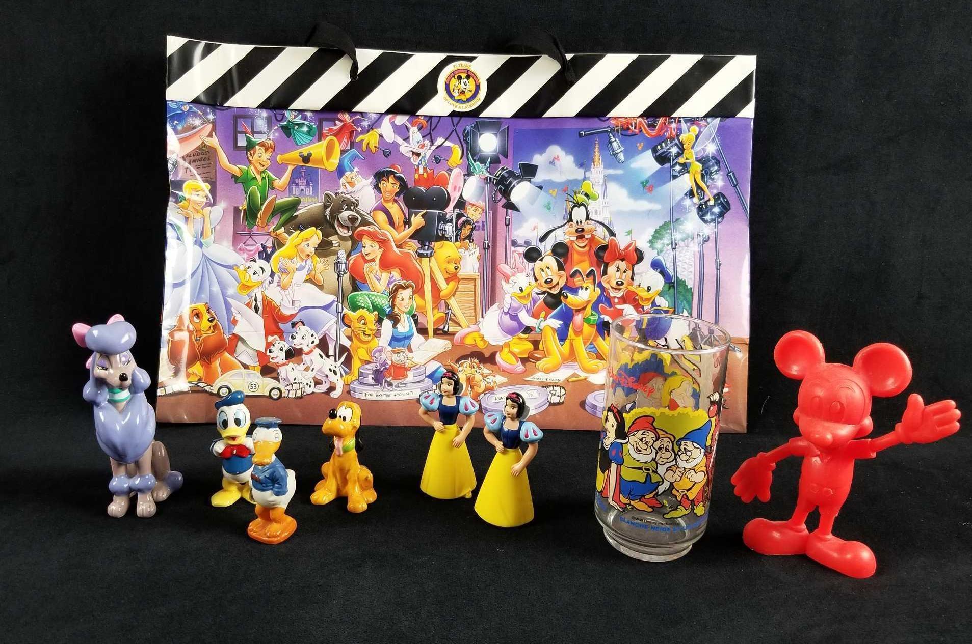 Lot Of 9 Vintage Mixed Walt Disney Characters Snow White Seven Dwarfs Figurines Donald Pluto Oliver