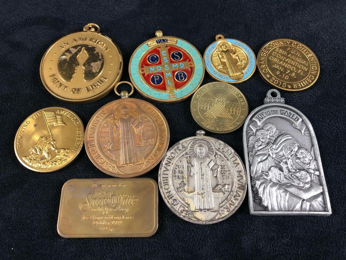 Vintage Lot Of 10 Religious Brass Pewter metals and Rounds