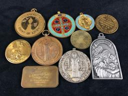 Vintage Lot Of 10 Religious Brass Pewter metals and Rounds