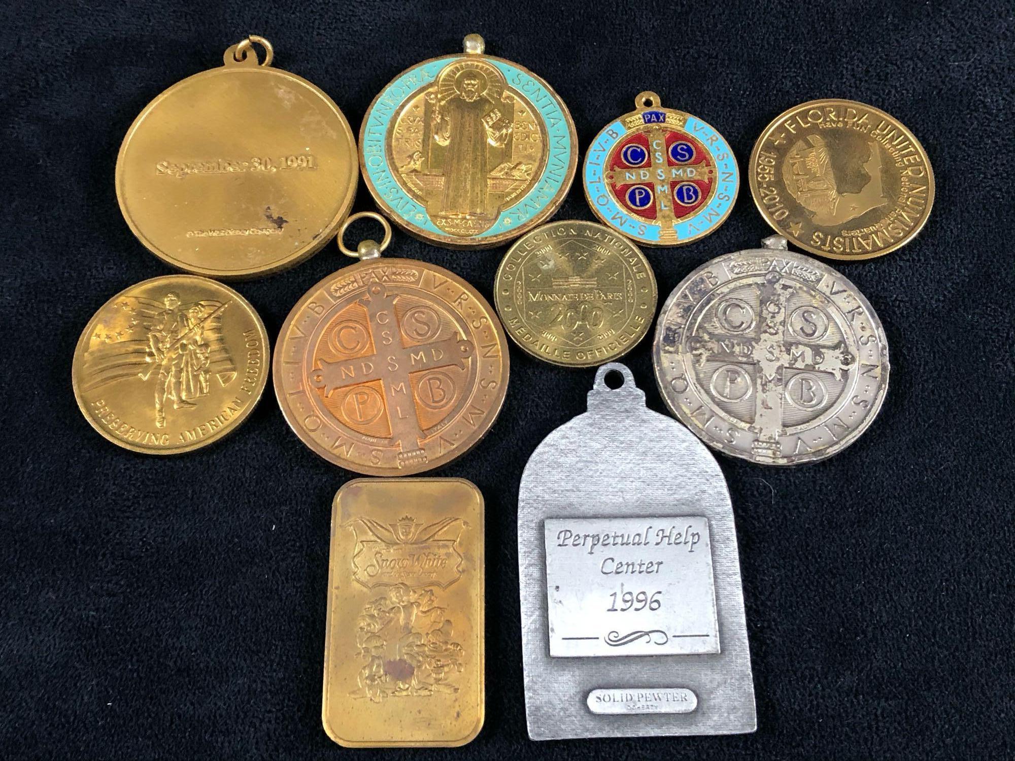 Vintage Lot Of 10 Religious Brass Pewter metals and Rounds