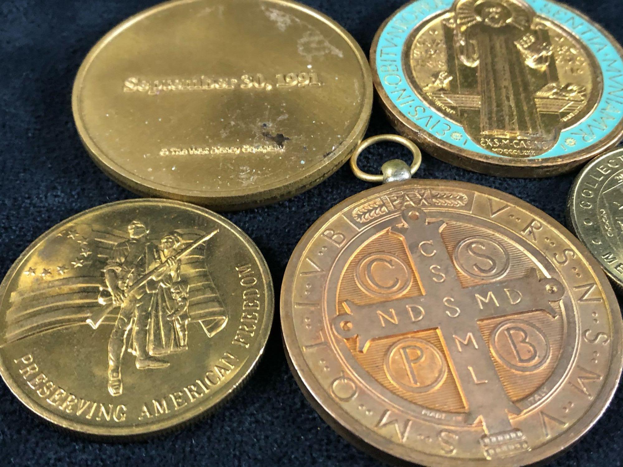 Vintage Lot Of 10 Religious Brass Pewter metals and Rounds