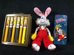 Vintage 1980's Roger Rabbit Lot Of Pens - Key Chain - Plush Figure