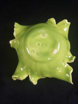 Pink Porcelain Lidded Bowl and Porcelain Lettuce Leaf Candle Holder