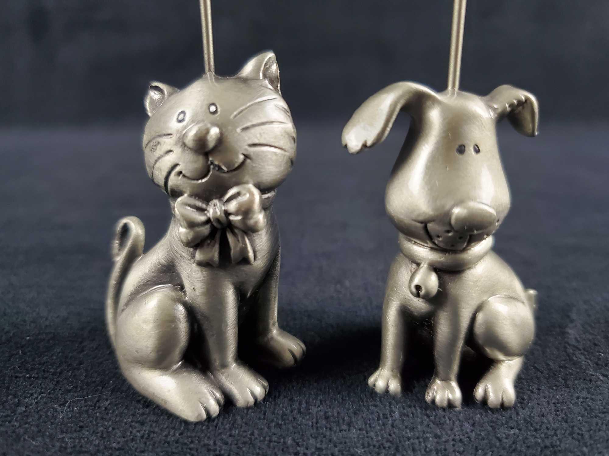 Pewter Dog And Cat Card Holder And Goebel Figure