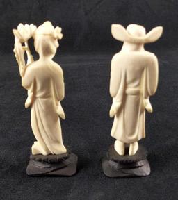 White Resin Figurines Shou Kwan Yin And Lu Xing