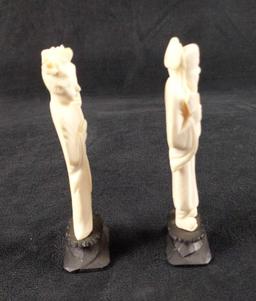 White Resin Figurines Shou Kwan Yin And Lu Xing