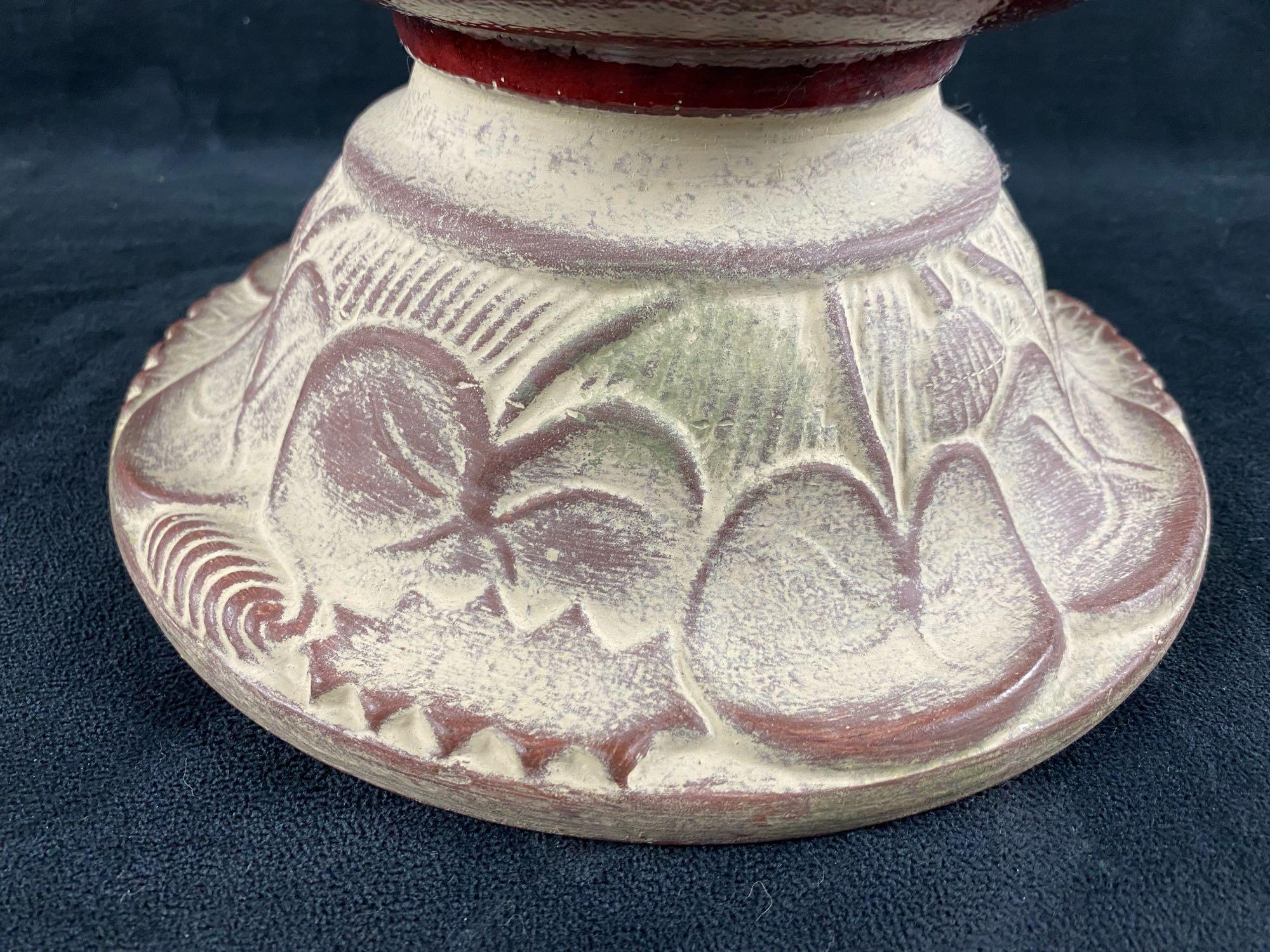 Large Hand Painted Stone Pattern Burgundy Handled Ceramic Vase