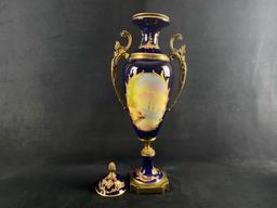 Vintage Hand Painted Porcelain Signed French Sevres Lidded Vase / Urn in 18th Century Style (W3)