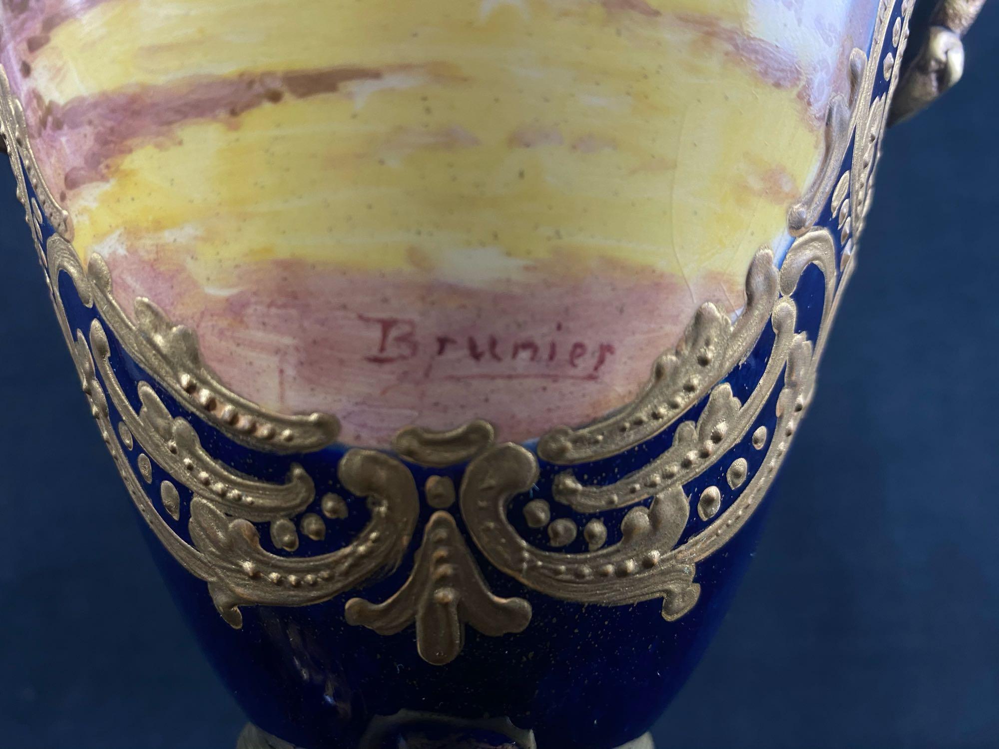 Vintage Hand Painted Porcelain Signed French Sevres Lidded Vase / Urn in 18th Century Style (W3)