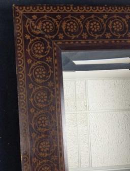 Vintage Wall Mirror W Wooden Frame Floral Pattern
