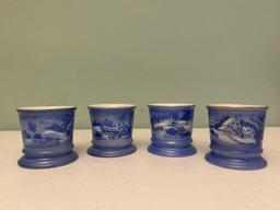 Currier & Ives Coffee Mugs & Wood Serving Tray