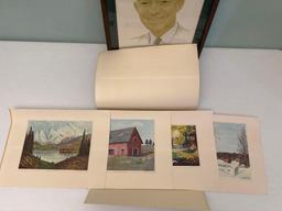 Eisenhower Painting Prints, Book, Framed Norman Rockwell Print & Richard Nixon Inaugural Program