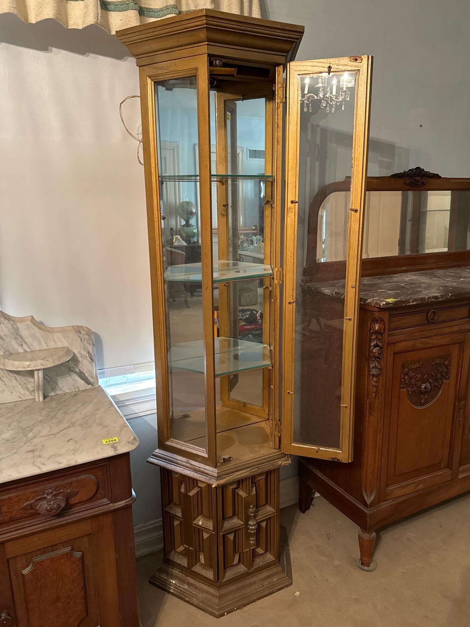 Gold Wood Lighted Curio Cabinet