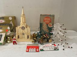 Vintage Christmas Tree Lights, Lantern Lights, Angels, Church & Plastic Tree Centerpiece