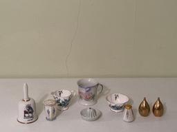 Vintage Floral Sugar Bowl, Creamer, Norman Rockwell Mug & Gold-Tone Salt & Pepper Shakers
