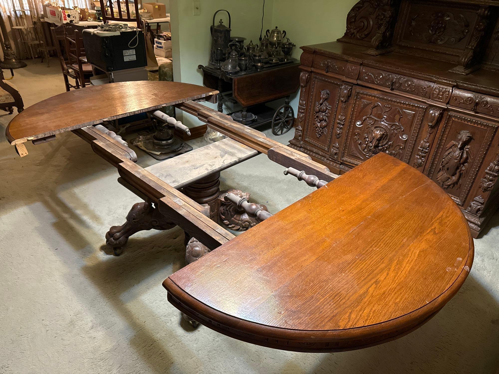 Antique Carved Dragon Leg Dining Table