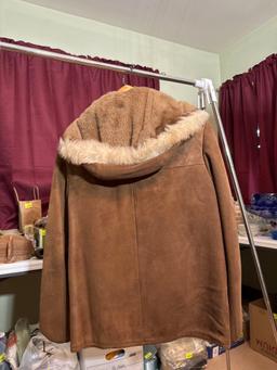 Suede Leather Faux Fur Lined Hooded Jacket