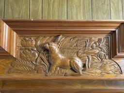 Vintage Carved Wood Stained Glass Stag Gun Cabinet