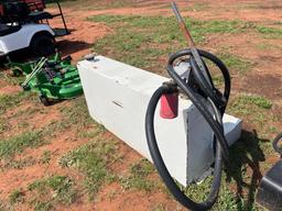 L shaped fuel tank with transfer pump