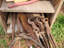 wooden tool divider with horse shoeing tools