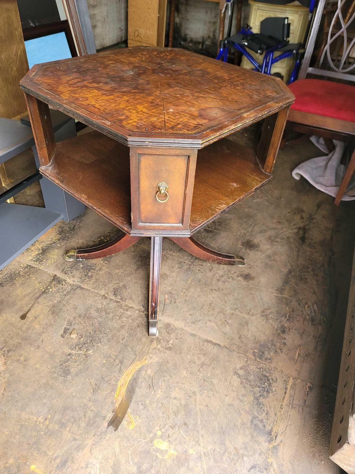 antique wooden table with leather top