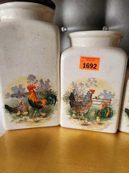 rooster and chicken antique collectable ceramic jars