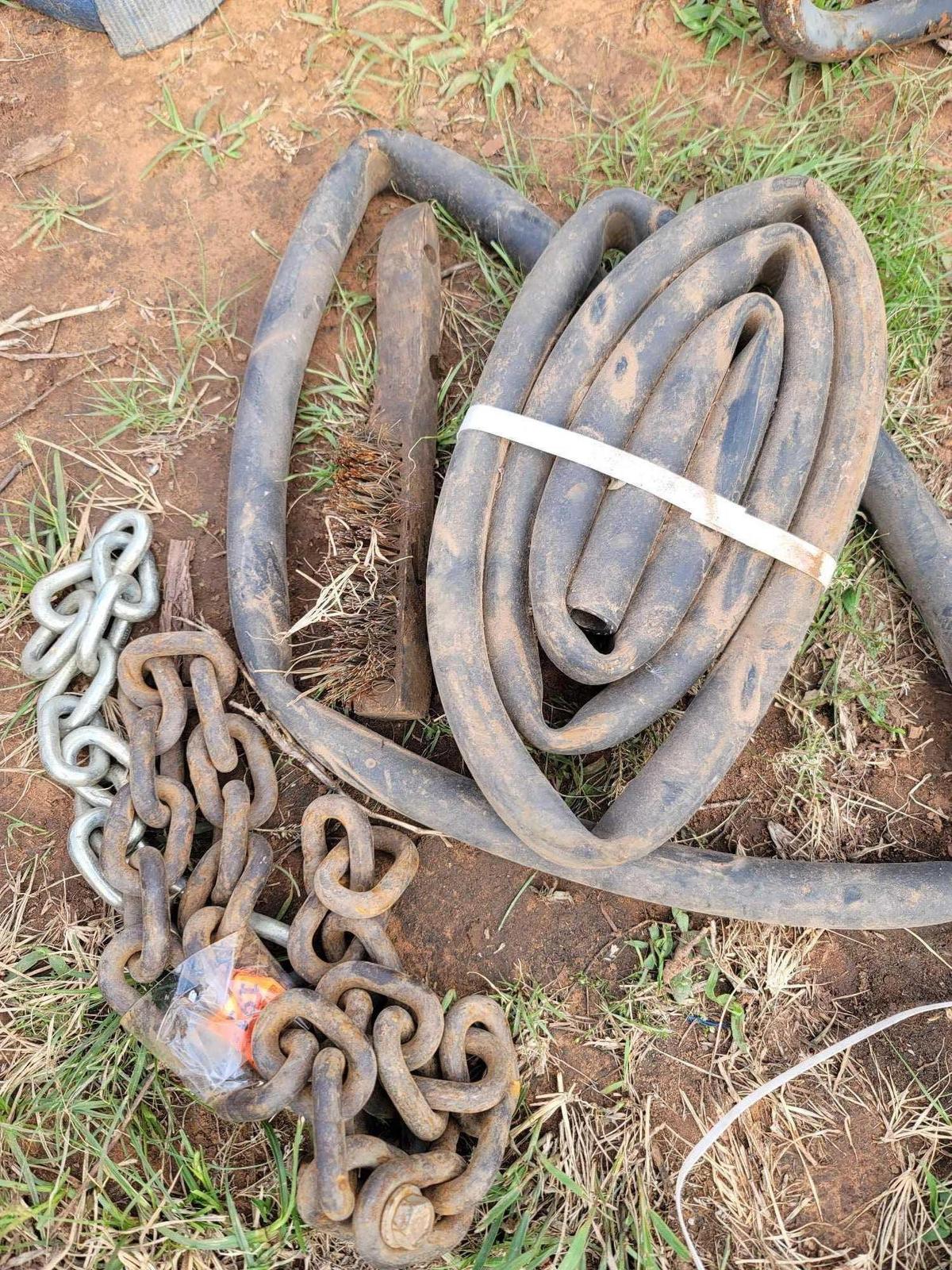 chain pieces, wire brushes, 1in rubber hose