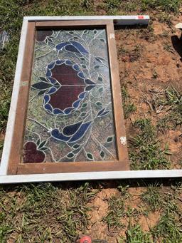 colored glass in wood frame