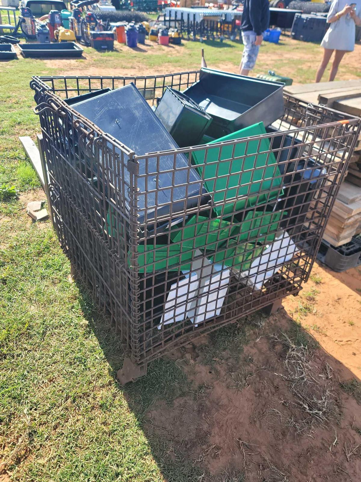 metal crate full of uline plastic bins