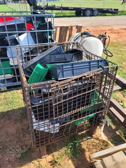 metal crate full of uline plastic bins