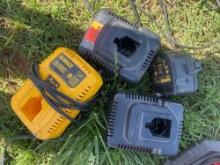 DeWalt battery chargers, and one battery