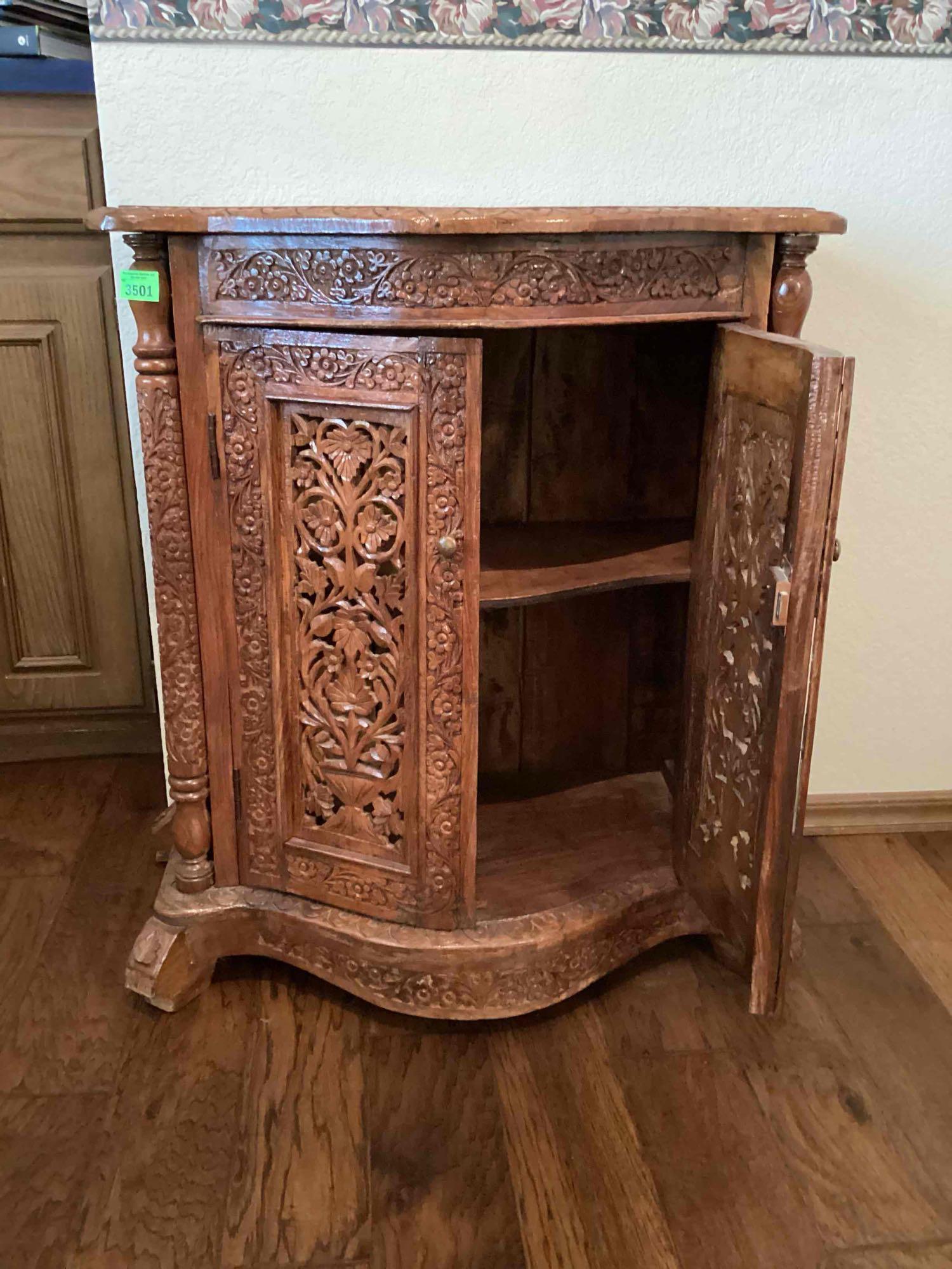 Two door wooden cabinet- carved wood